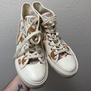 Canvas High-Top Sneakers in Cream with Floral & Orange Motif